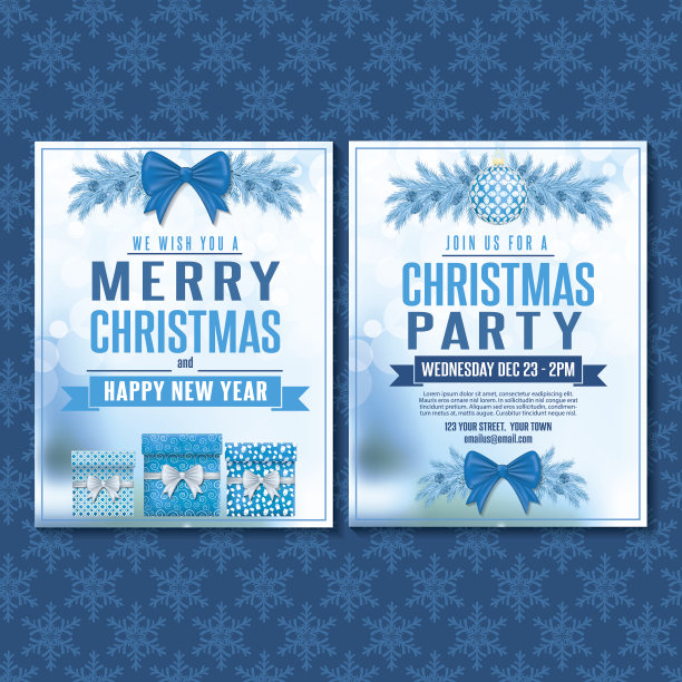 节日圣诞卡片与礼物，常青树，弓和文字图片下载