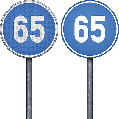两个蓝色最低速度限制65个环形路标图片下载