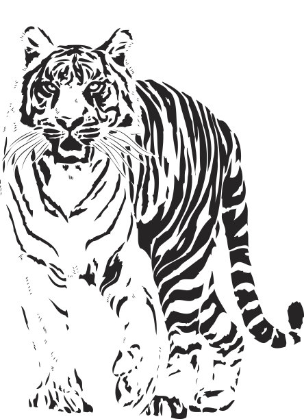 黑色线条的老虎插图图片下载