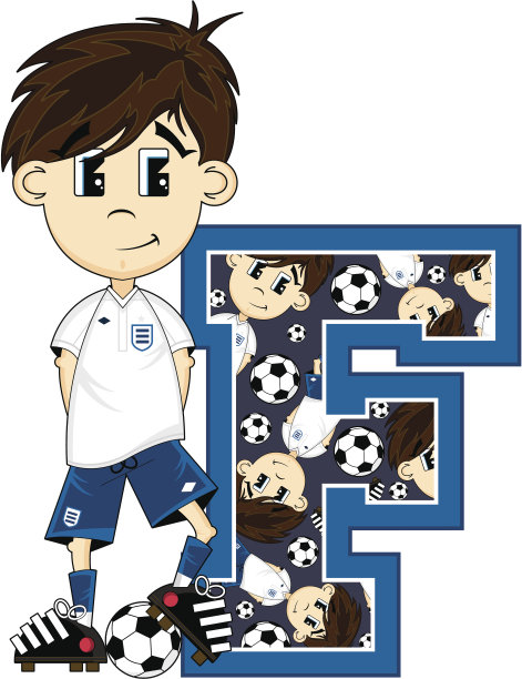 男孩学习字母F与足球图片下载