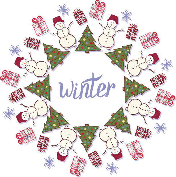 冬季装修。可爱的雪人在新年晚会横幅图片下载