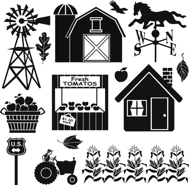 乡村农场设计元素图片下载