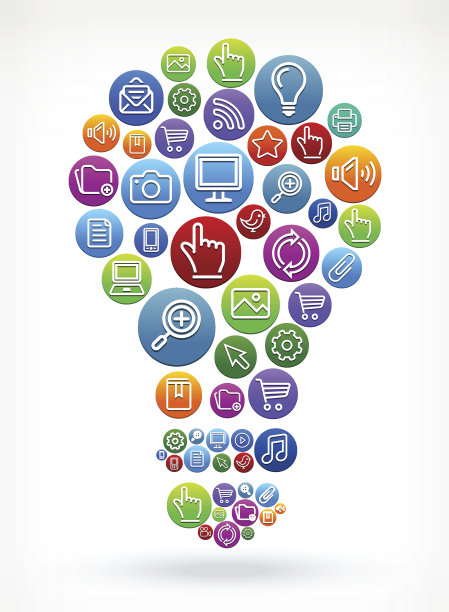 灯泡与社交网络和互联网颜色按钮图片下载