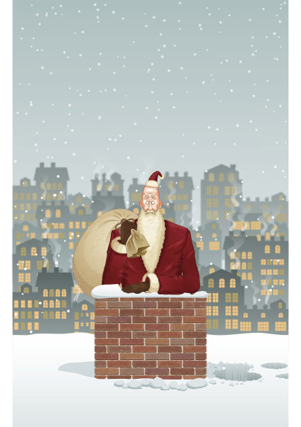 圣诞背景[烟囱里的圣诞老人]图片下载