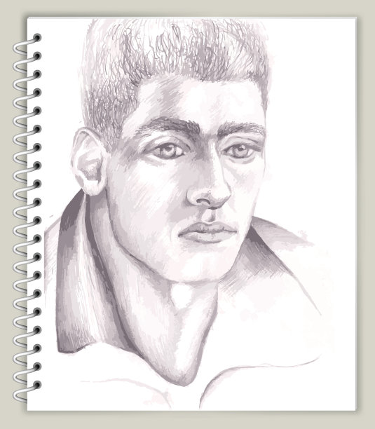 Mans肖像在艺术素描簿版税免费矢量艺术图片下载