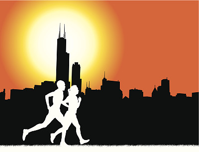 跨种族情侣在芝加哥慢跑-健身图表图片下载