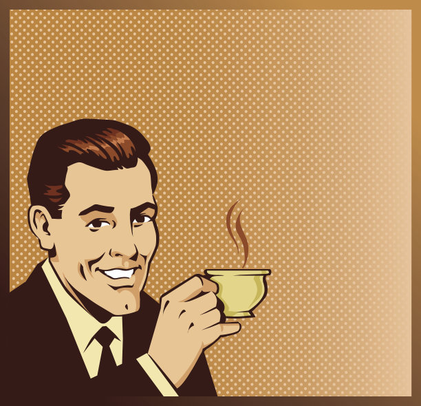 喝咖啡的复古男海报空间图片下载