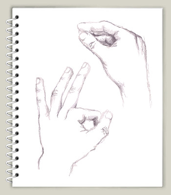 手的位置绘制在艺术素描簿版税免费矢量艺术图片下载