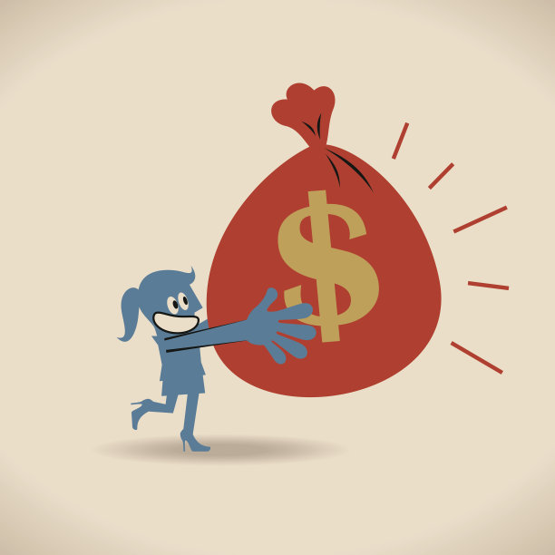 女商人背着一袋带着美元标志的钱跑着图片下载