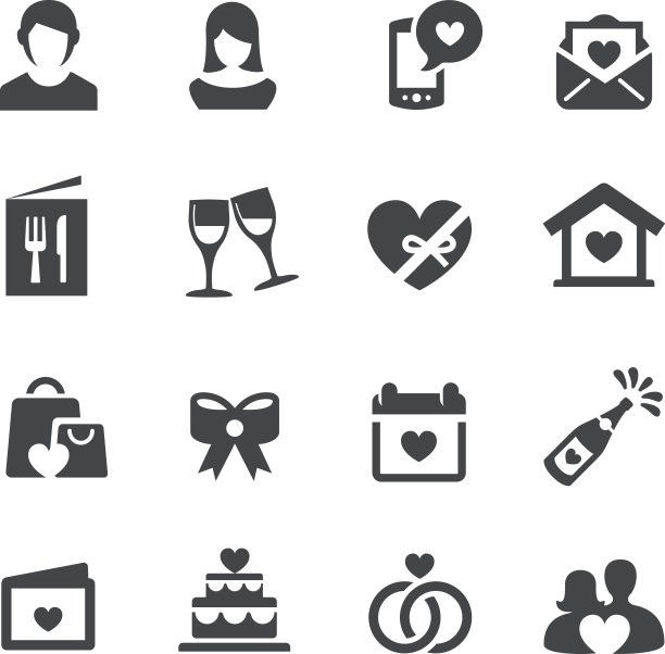 爱，日期和婚礼图标-顶点系列图片下载