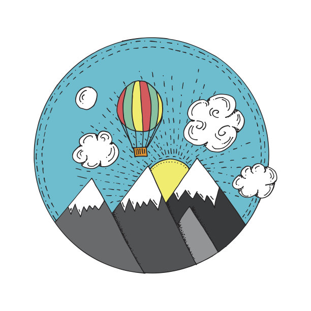 卡通风格手绘景观与气球插图图片下载