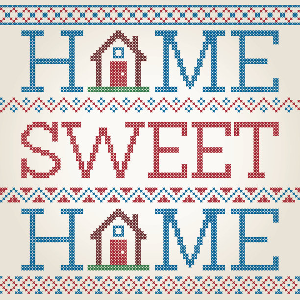 十字绣家甜蜜的家装饰与边界设计图片下载