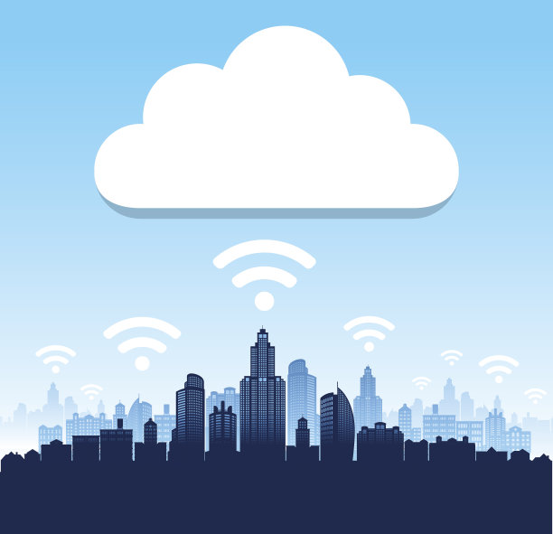 全景城市天际线Wi-Fi和云图片下载