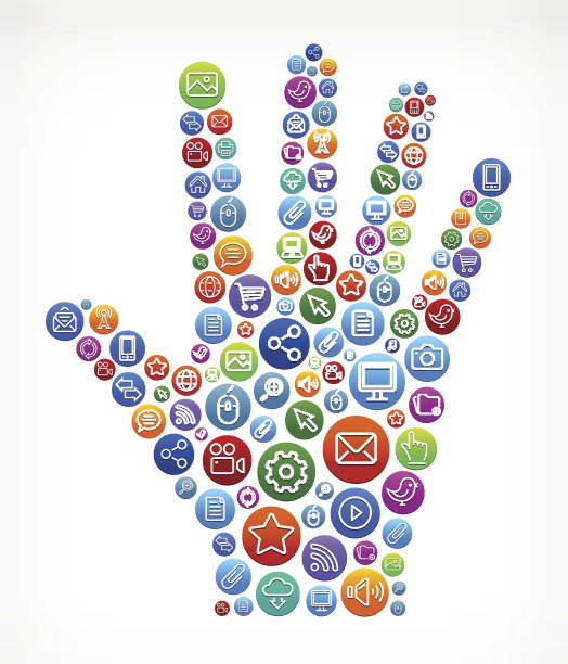 手掌与社交网络和互联网颜色按钮图片下载