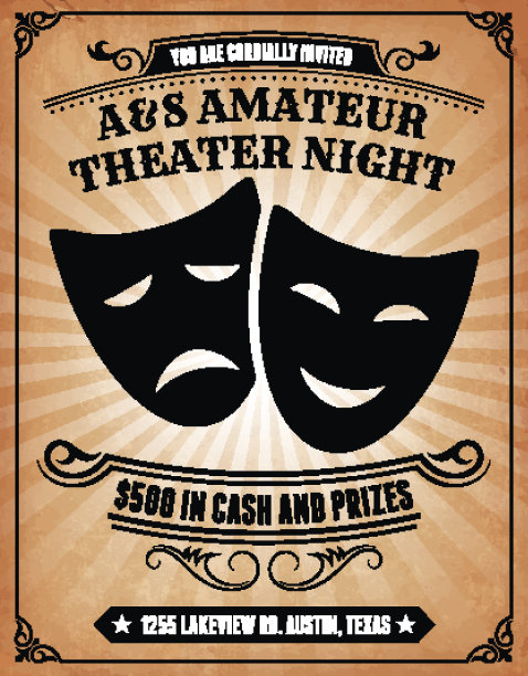 业余戏剧之夜邀请版权免费矢量背景海报图片下载