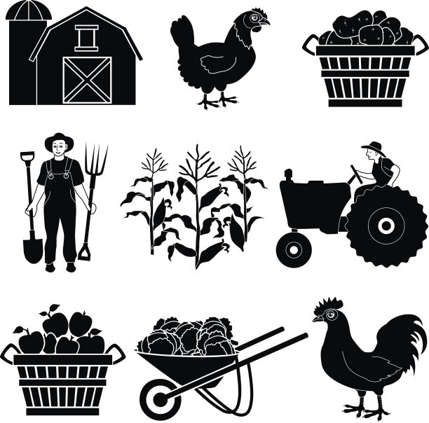 农民收获庄稼图标设置图片下载