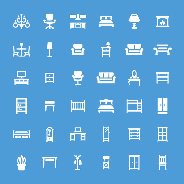 家具相关的矢量图标集图片下载