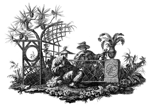 古董插图的场景与远东的背景素材图片