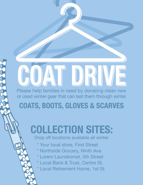 冬季大衣驱动慈善海报模板。图片下载