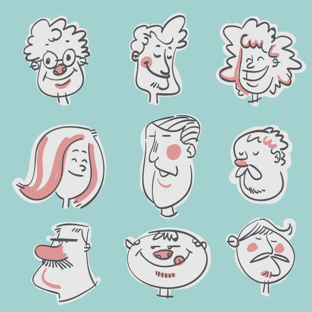 人类的头部有各种各样的面部表情图片下载