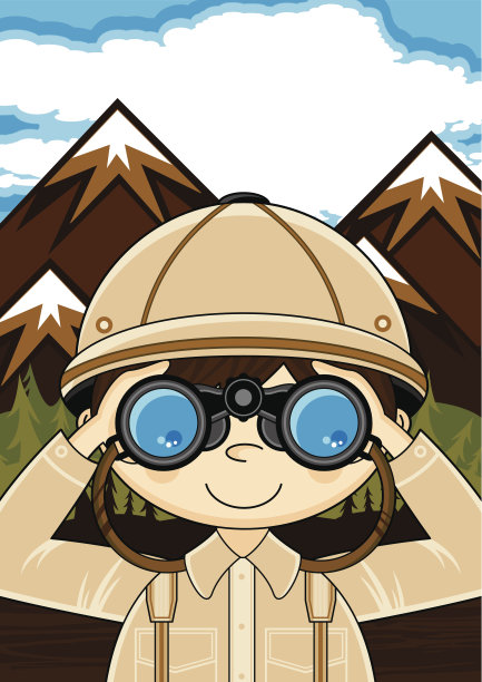 迷你探险家与双筒望远镜场景图片下载