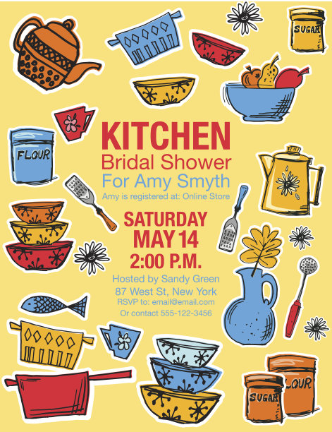 复古厨房新娘淋浴邀请模板图片下载