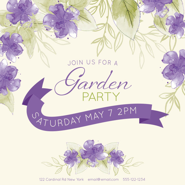 漂亮女性水彩花园会邀请模板素材图片