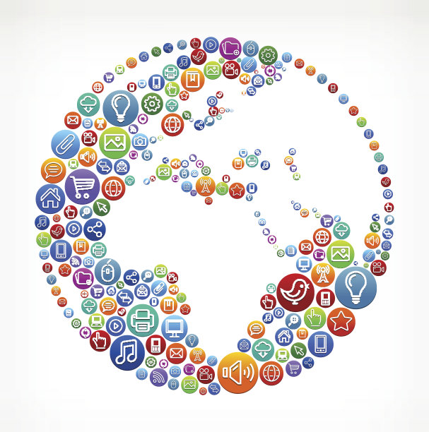 全球社交网络和互联网颜色按钮图片下载