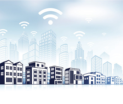 Wi-Fi建筑全景城市天际线背景图片下载