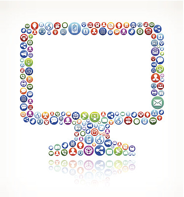 计算机监视器免版税矢量社会网络和互联网图标集图片下载