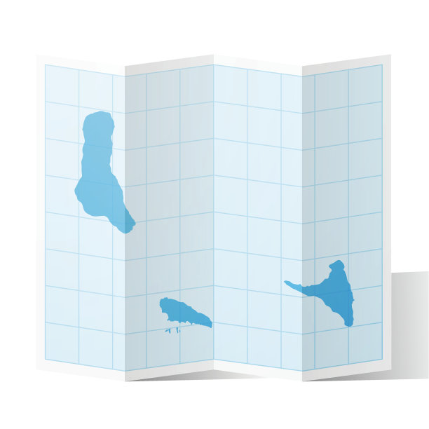 折叠的科摩罗地图，孤立在白色背景上图片下载