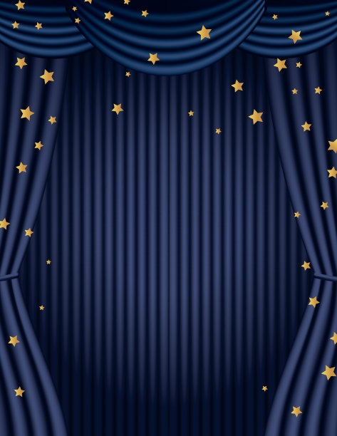 金色星星的蓝色电影院幕图片下载