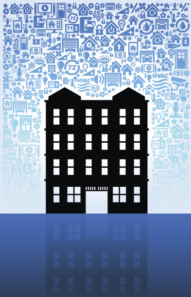 公寓综合体的家庭自动化和安全矢量背景图片下载