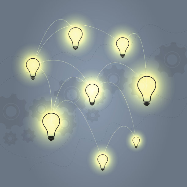 网络灯泡插图在灰色背景与齿轮图片下载