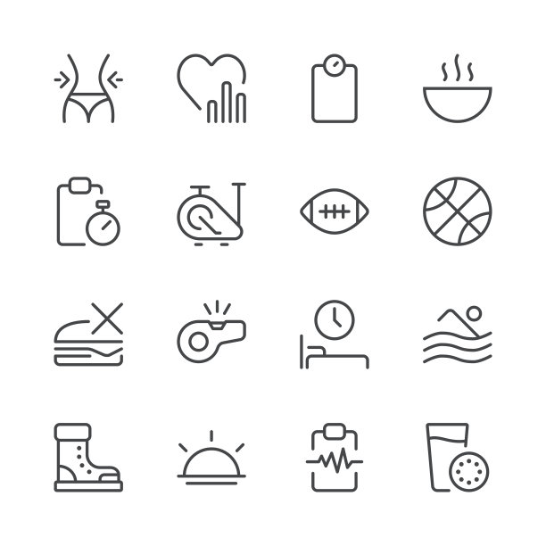 健康和营养图标设置2 |黑线系列图片下载