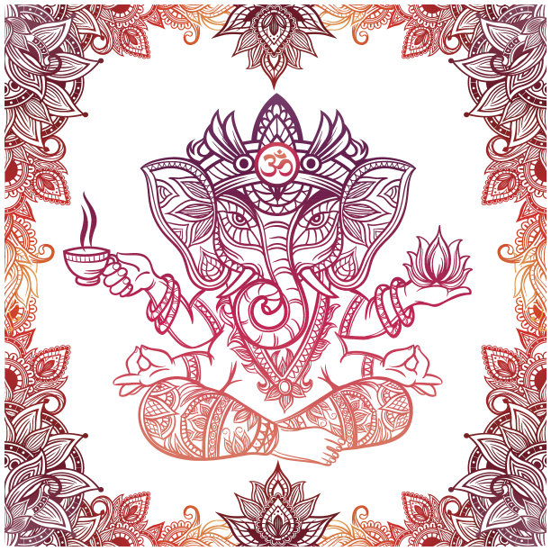 印度象神与莲花和茶图片下载