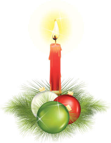 节日蜡烛装饰和常绿植物图片下载