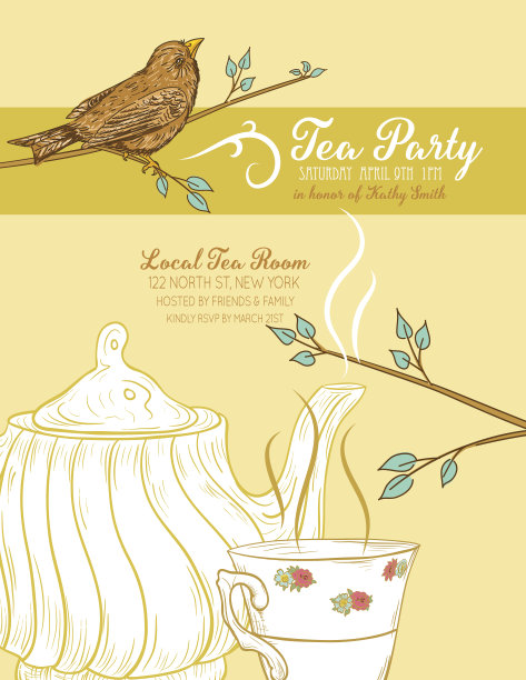 可爱的茶壶和杯子新娘淋浴邀请图片下载