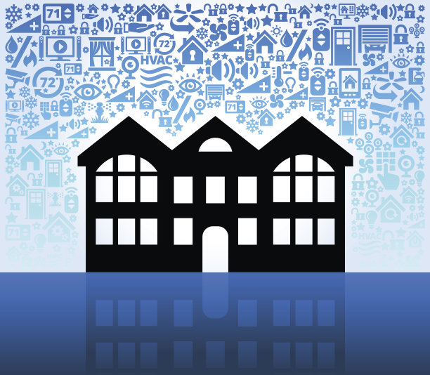 多家庭住宅的家庭自动化和安全矢量背景图片下载