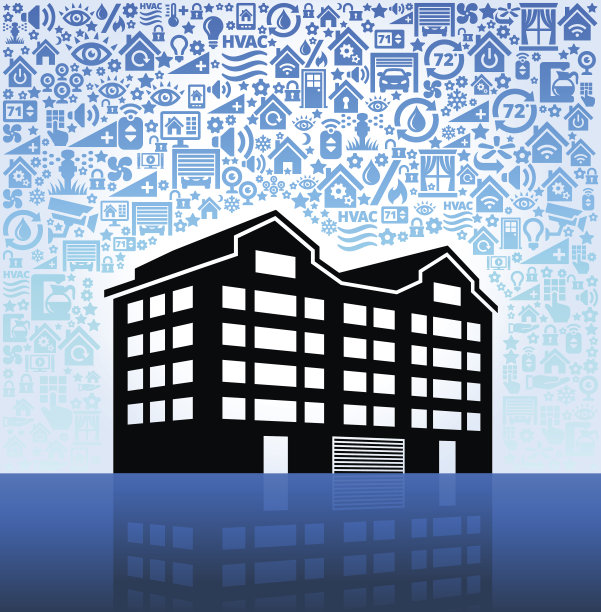 公寓综合体的家庭自动化和安全矢量背景图片下载