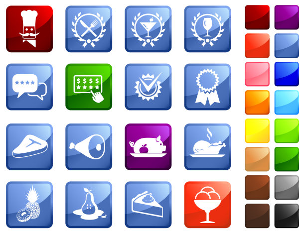 美食餐厅图标设置在白色背景。图片下载