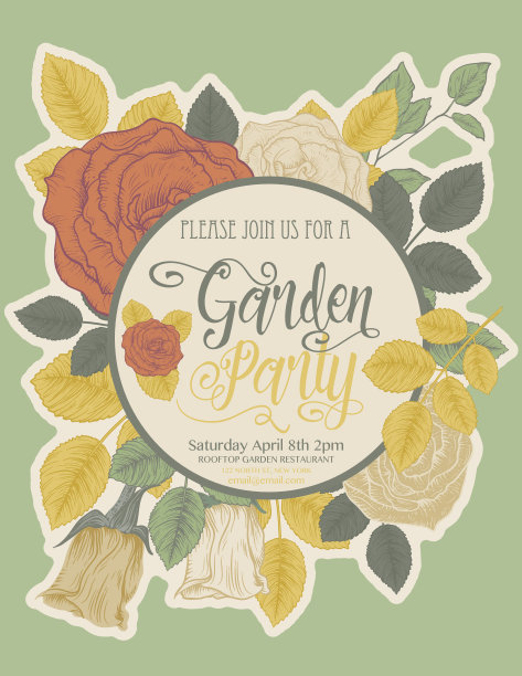 植物玫瑰花园派对邀请卡图片下载