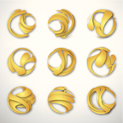 一套抽象的黄色波浪图案设计图片下载