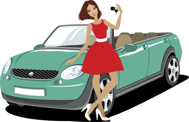 有辆新车的年轻女子图片下载