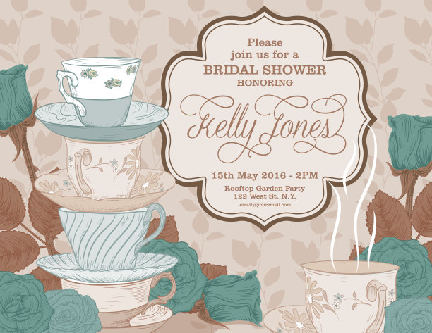 植物玫瑰茶党新娘淋浴模板图片下载