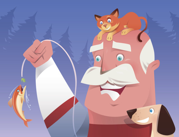 老人捉鱼图片下载