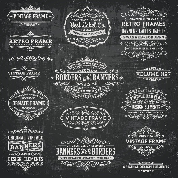 黑板复古框架，横幅和徽章素材图片