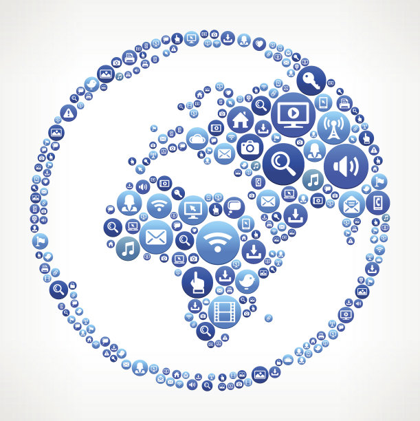 全球技术互联网和媒体蓝色按钮模式图片下载