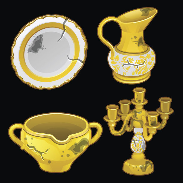 希腊旧盘子和烛台，四样东西图片下载