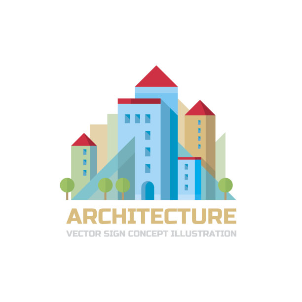 建筑-矢量符号概念插图在平面风格的设计图片下载